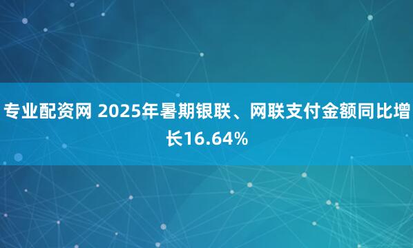 专业配资网 2025年暑期银联、网联支付金额同比增长16.64%